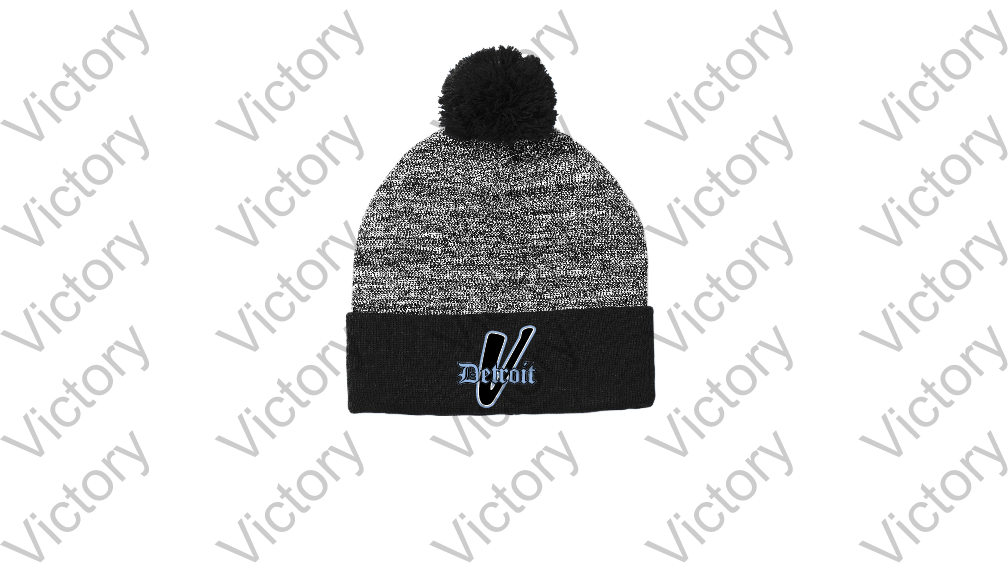 Black/Grey Heathered Pom Beanie